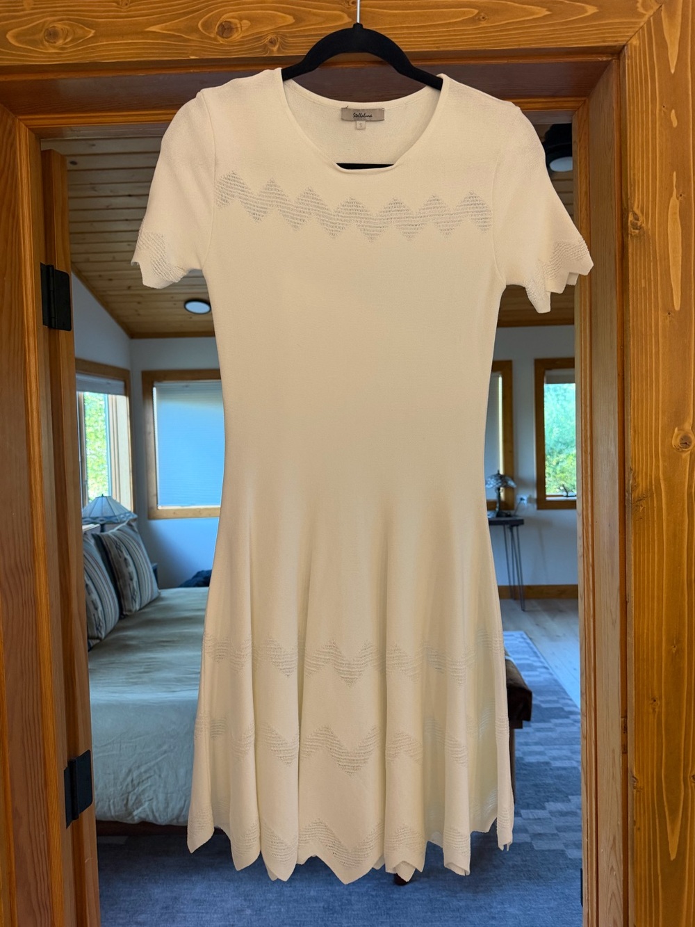 Ivory Short-Sleeve Textured Knit Mini Dress